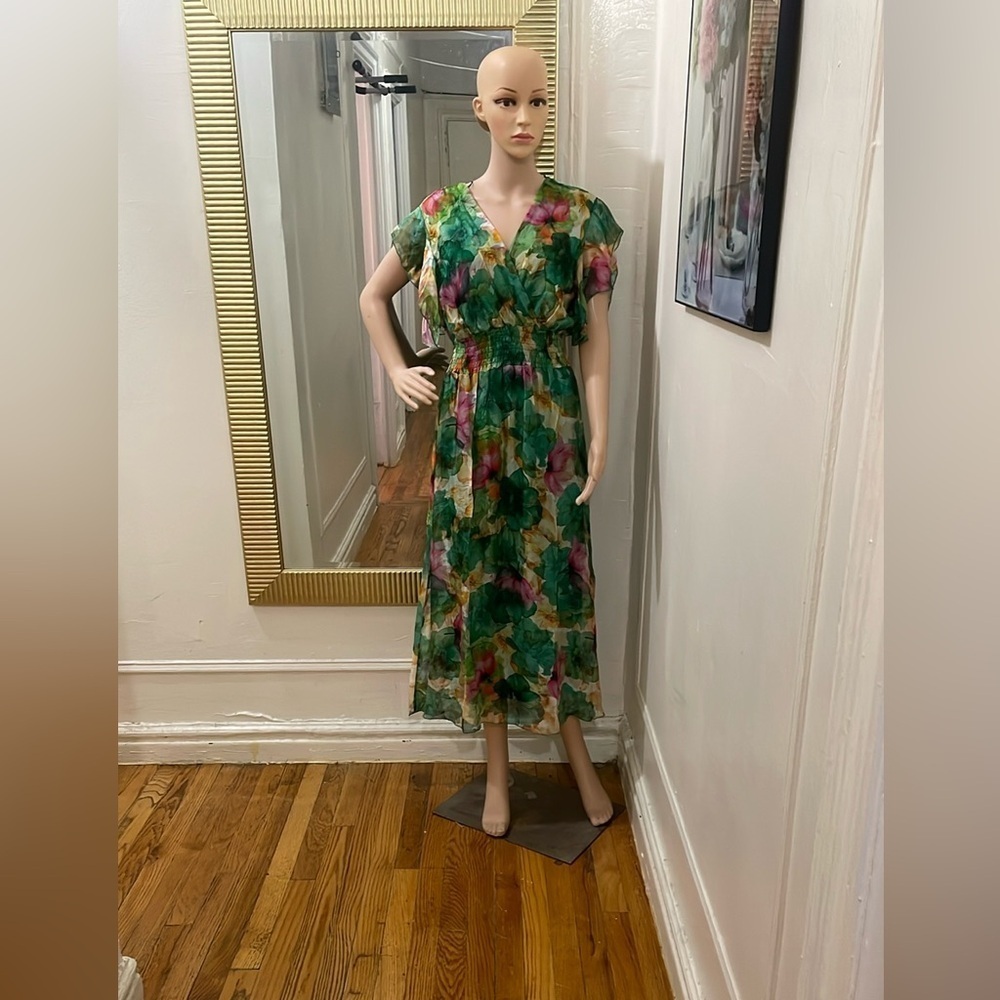 Le Ragazze Green Floral Dress made in Italy - Picture 1 of 10